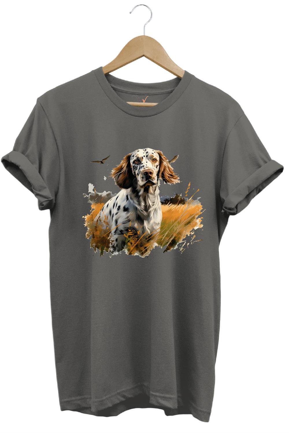 Avcılık Hunting English Setter Vahşi Yaşam Avcı Köpeği %100 Pamuk Unisex Regular Fit T-Shirt - Antrasit