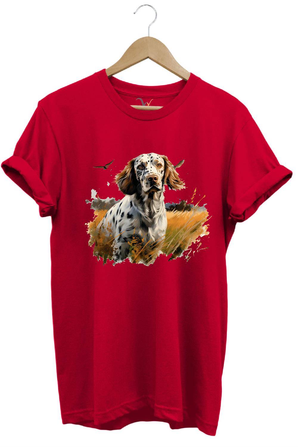 Avcılık Hunting English Setter Vahşi Yaşam Avcı Köpeği %100 Pamuk Unisex Regular Fit T-Shirt - Kırmızı