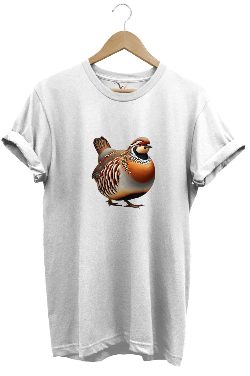 Avcılık Hunting Kınalı Keklik Baskılı Vahşi Yaşam %100 Pamuk Unisex Regular Fit T-Shirt - Beyaz