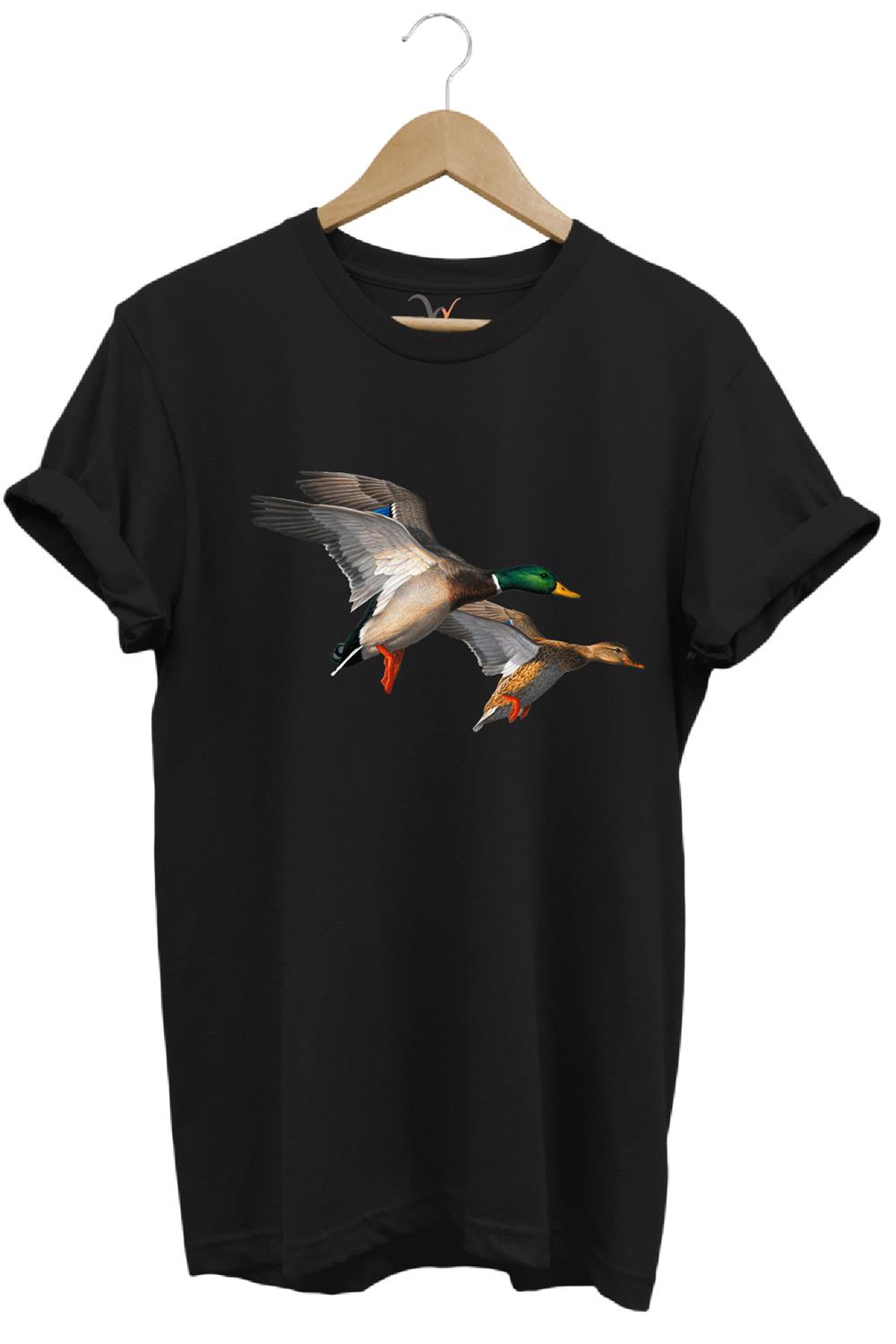 Avcılık Hunting Ördek Avı Baskılı %100 Pamuk Regular Fit T-Shirt - Siyah