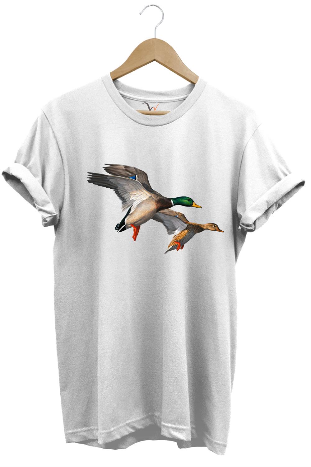 Avcılık Hunting Ördek Avı Baskılı %100 Pamuk Regular Fit T-Shirt - Beyaz