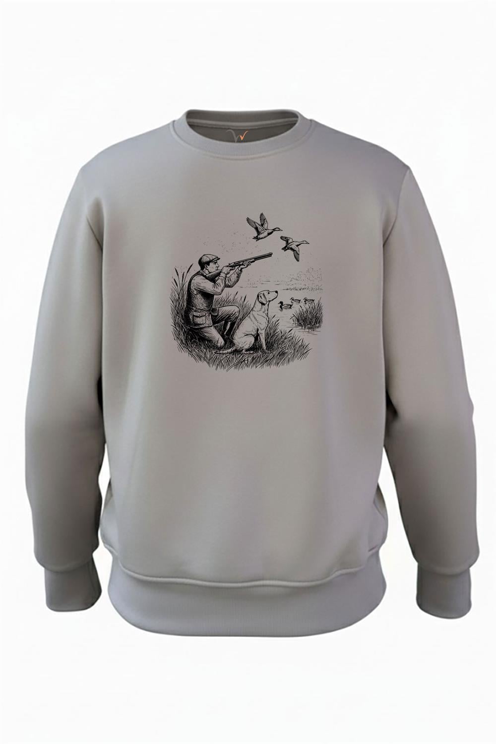 Avcılık Hunting Ördek Avı Baskılı Avcı Ve Av Köpeği 3 İp Şardonlu %100 Pamuk Antrasit Sweatshirt - Antrasit