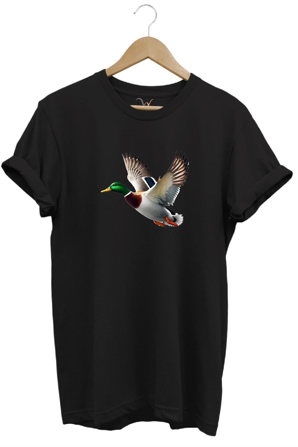 Avcılık Hunting Ördek Avı Yeşilbaş Baskılı %100 Pamuk Unisex Regular Fit T-Shirt - Siyah
