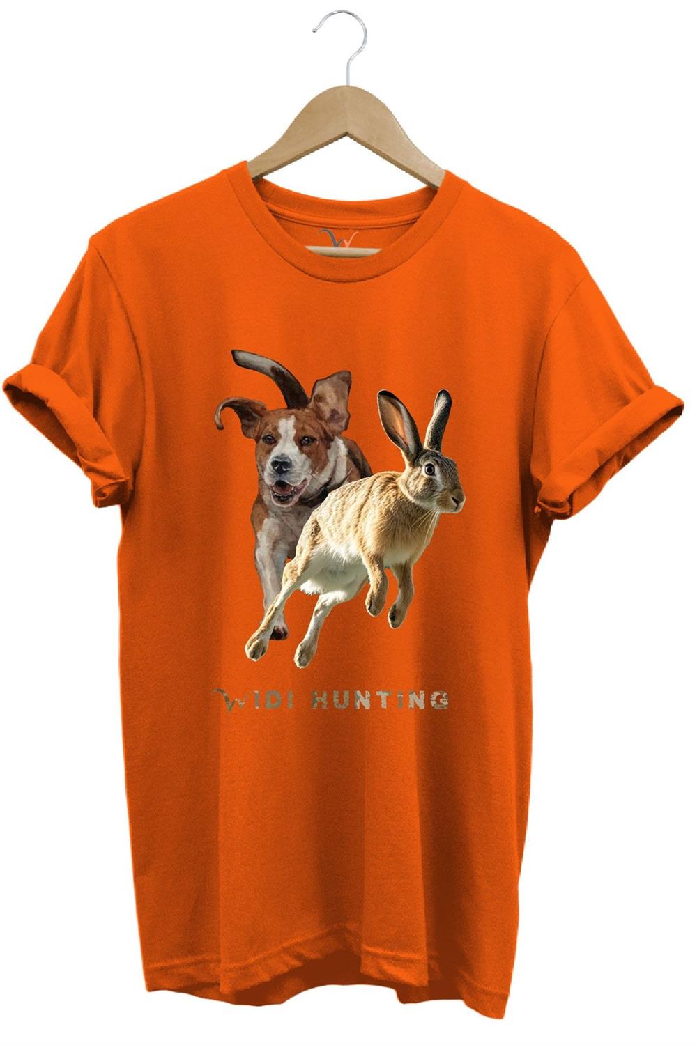 Avcılık Hunting Tavşan Avı Ve Av Köpeği Tasarım Baskılı %100 Pamuk Regular Fit Unisex T-Shirt - Turuncu
