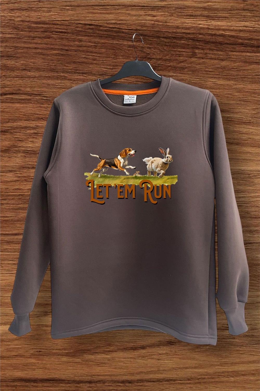 Avcılık Hunting Tavşan Avı Ve Avcı Köpeği Baskılı Regular Fit %100 Pamuk Sweatshirt - Kahverengi