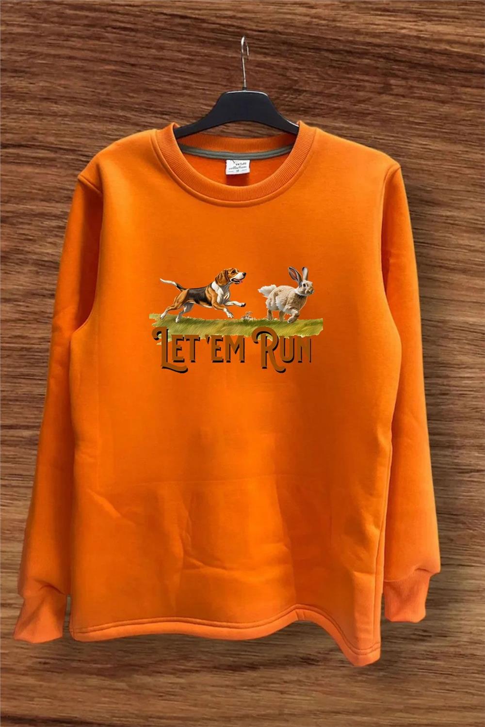 Avcılık Hunting Tavşan Avı Ve Avcı Köpeği Baskılı Regular Fit %100 Pamuk Sweatshirt - Turuncu