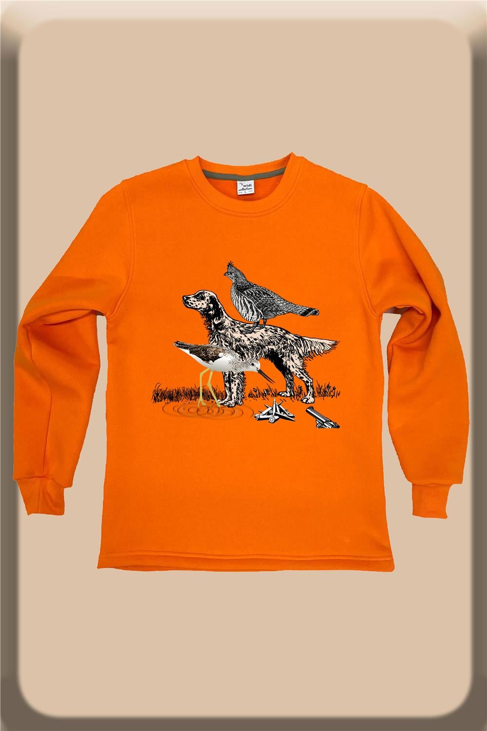 Avcılık Setter Çulluk Baskılı Regular Fit %100 Pamuk Regular Fit Bisiklet Yaka Sweatshirt - Turuncu