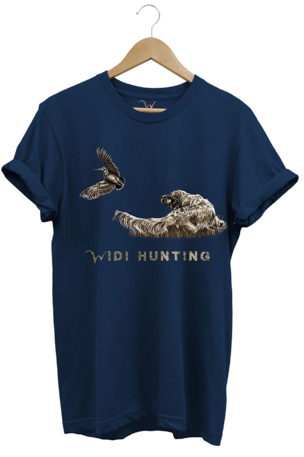Avcılık Widi Hunting Çulluk Fermalı English Setter Tasarım Baskılı %100 Pamuk Regular Fit T-Shirt - Lacivert