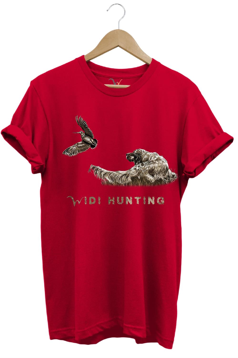 Avcılık Widi Hunting Çulluk Fermalı English Setter Tasarım Baskılı %100 Pamuk Regular Fit T-Shirt - Kırmızı
