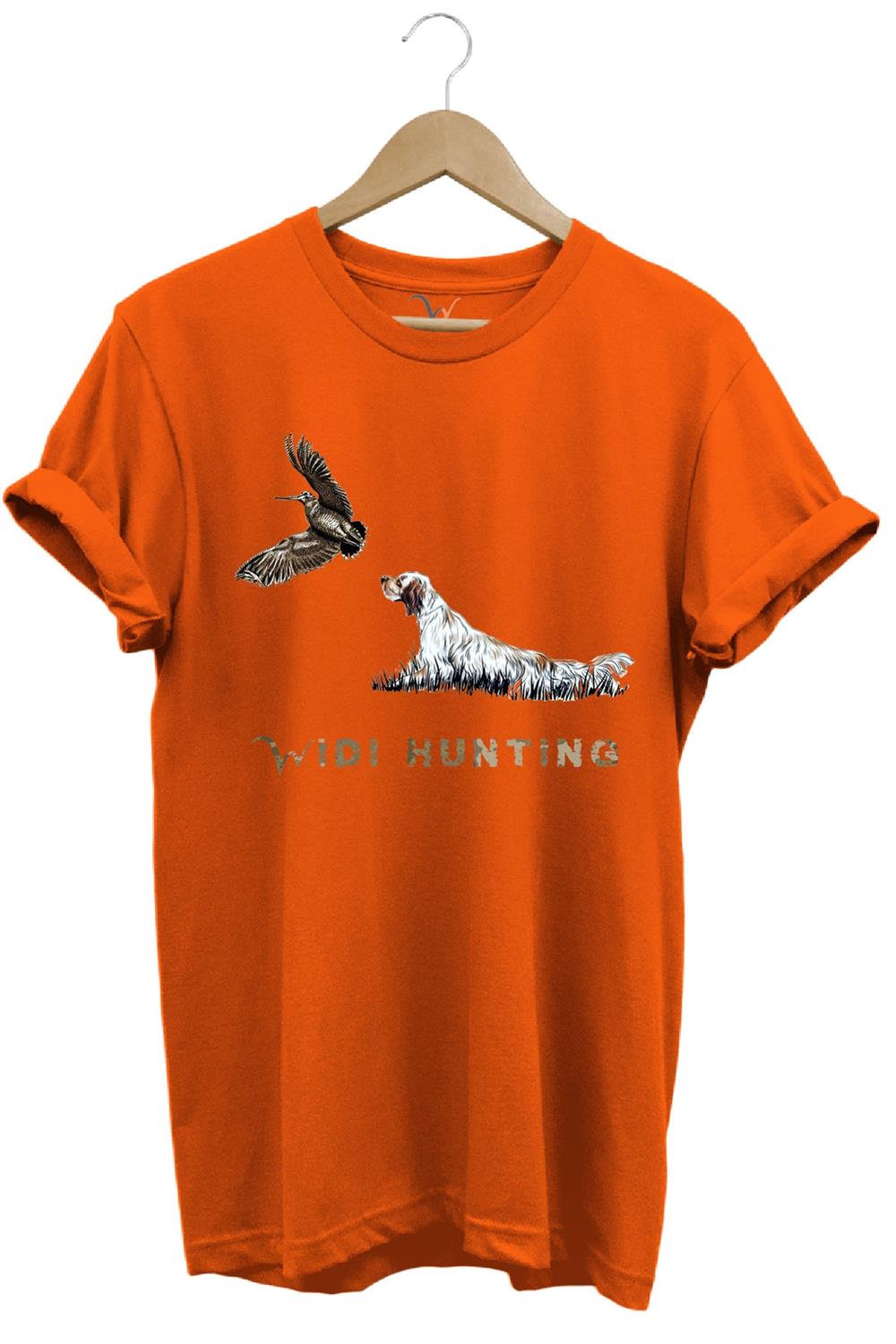 Avcılık Widi Hunting Fermalı English Setter Çulluk Baskılı %100 Pamuk Regular Fit T-Shirt - Turuncu