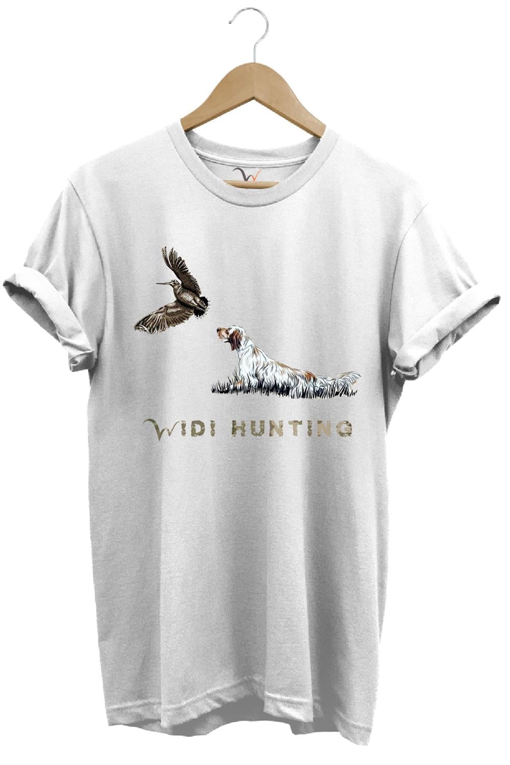 Avcılık Widi Hunting Fermalı English Setter Çulluk Baskılı %100 Pamuk Regular Fit T-Shirt - Beyaz