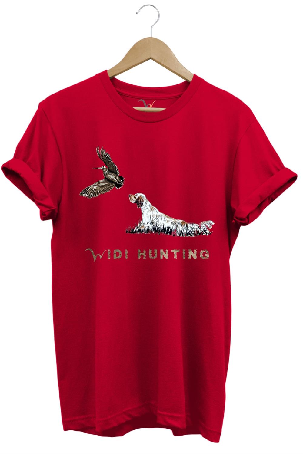 Avcılık Widi Hunting Fermalı English Setter Çulluk Baskılı %100 Pamuk Regular Fit T-Shirt - Kırmızı