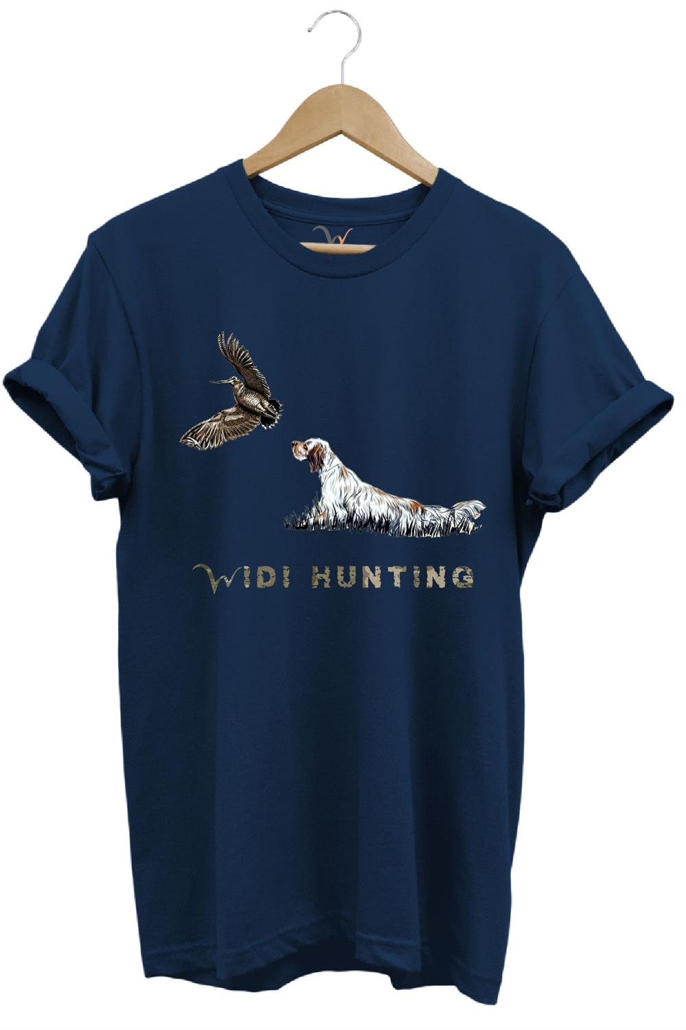 Avcılık Widi Hunting Fermalı English Setter Çulluk Baskılı %100 Pamuk Regular Fit T-Shirt - Lacivert