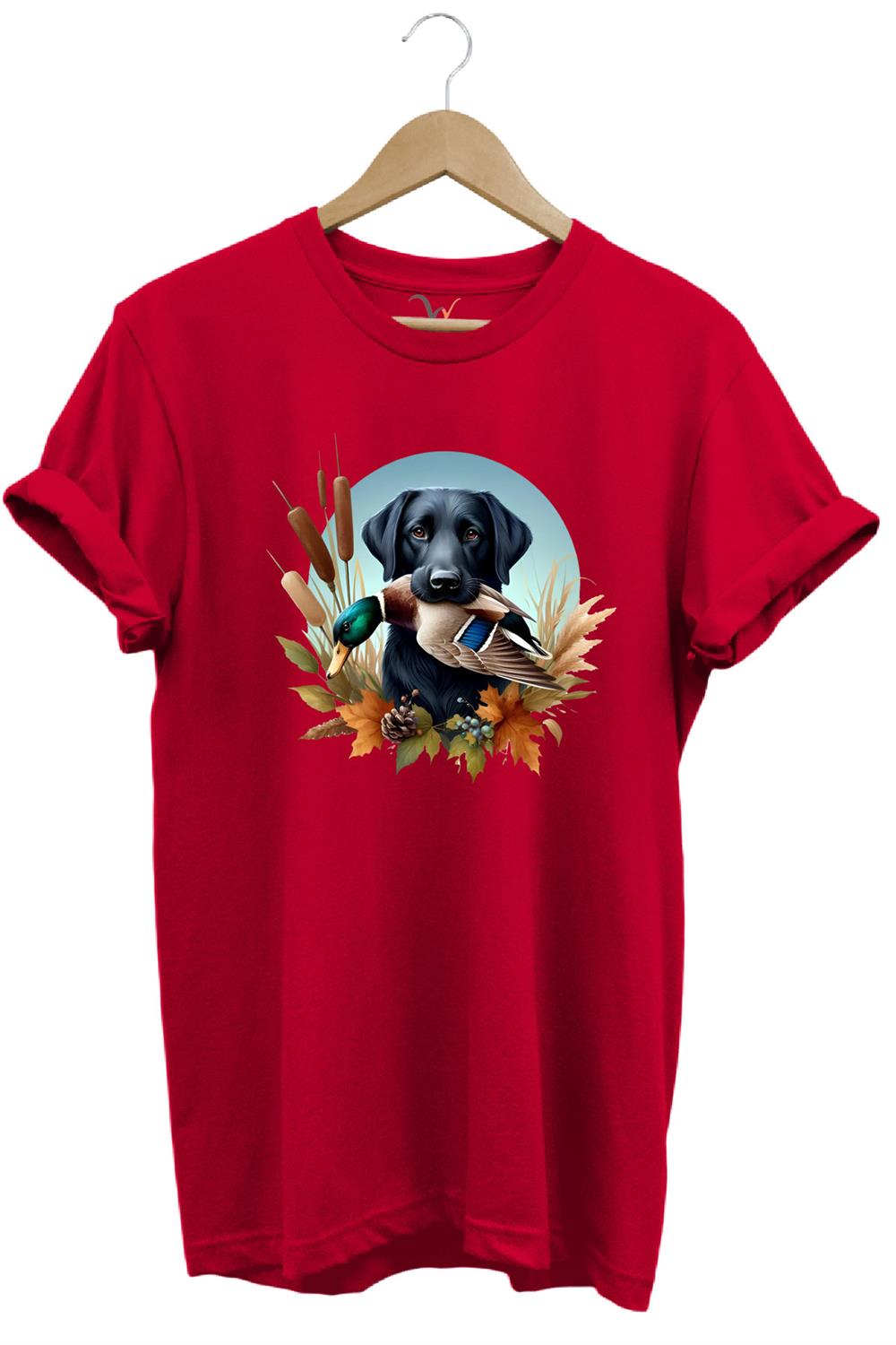 Avcılık Widi Hunting Ördek Avı Ve Av Köpeği Baskılı %100 Pamuk Regular Fit Bisiklet Yaka T-Shirt - Kırmızı