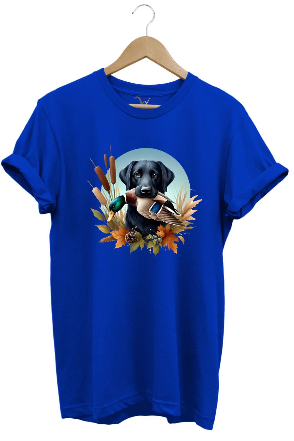 Avcılık Widi Hunting Ördek Avı Ve Av Köpeği Baskılı %100 Pamuk Regular Fit Bisiklet Yaka T-Shirt - Mavi