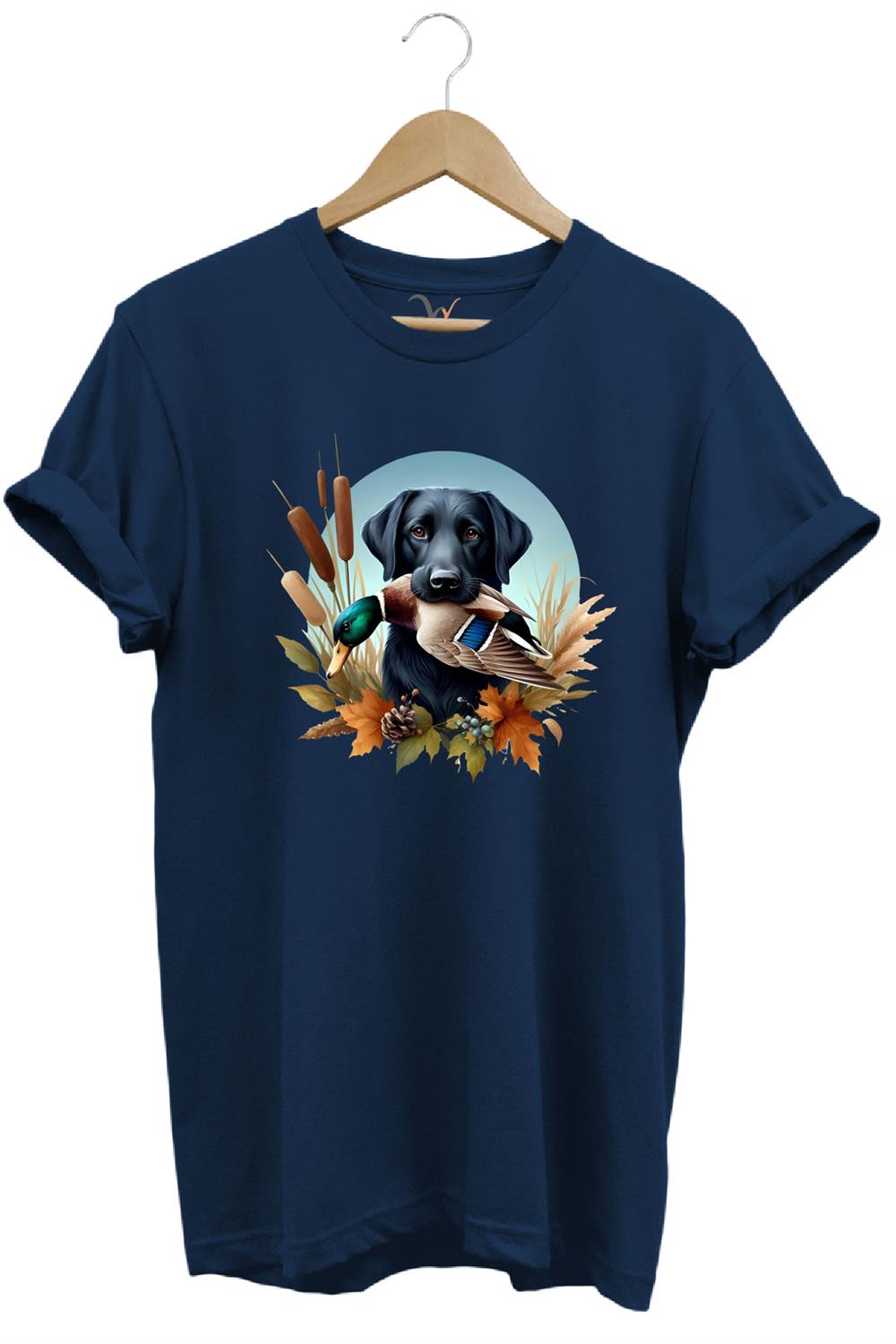 Avcılık Widi Hunting Ördek Avı Ve Av Köpeği Baskılı %100 Pamuk Regular Fit Bisiklet Yaka T-Shirt - Lacivert