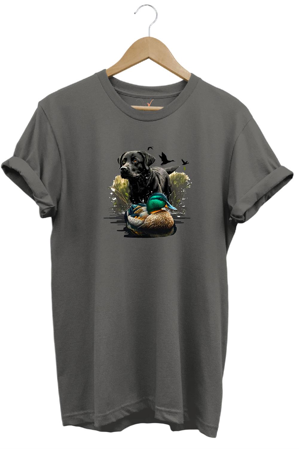 Avcılık Widi Hunting Ördek Avı Ve Avcı Köpeği Baskılı %100 Pamuk Regular Fit Bisiklet Yaka T-Shirt - Antrasit