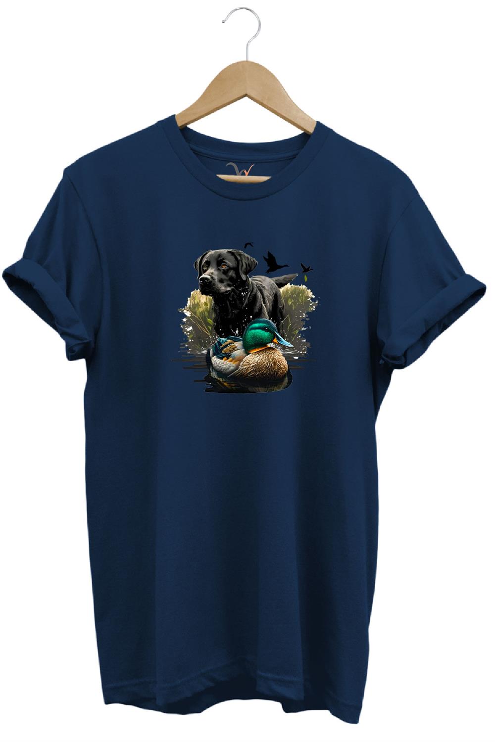 Avcılık Widi Hunting Ördek Avı Ve Avcı Köpeği Baskılı %100 Pamuk Regular Fit Bisiklet Yaka T-Shirt - Lacivert