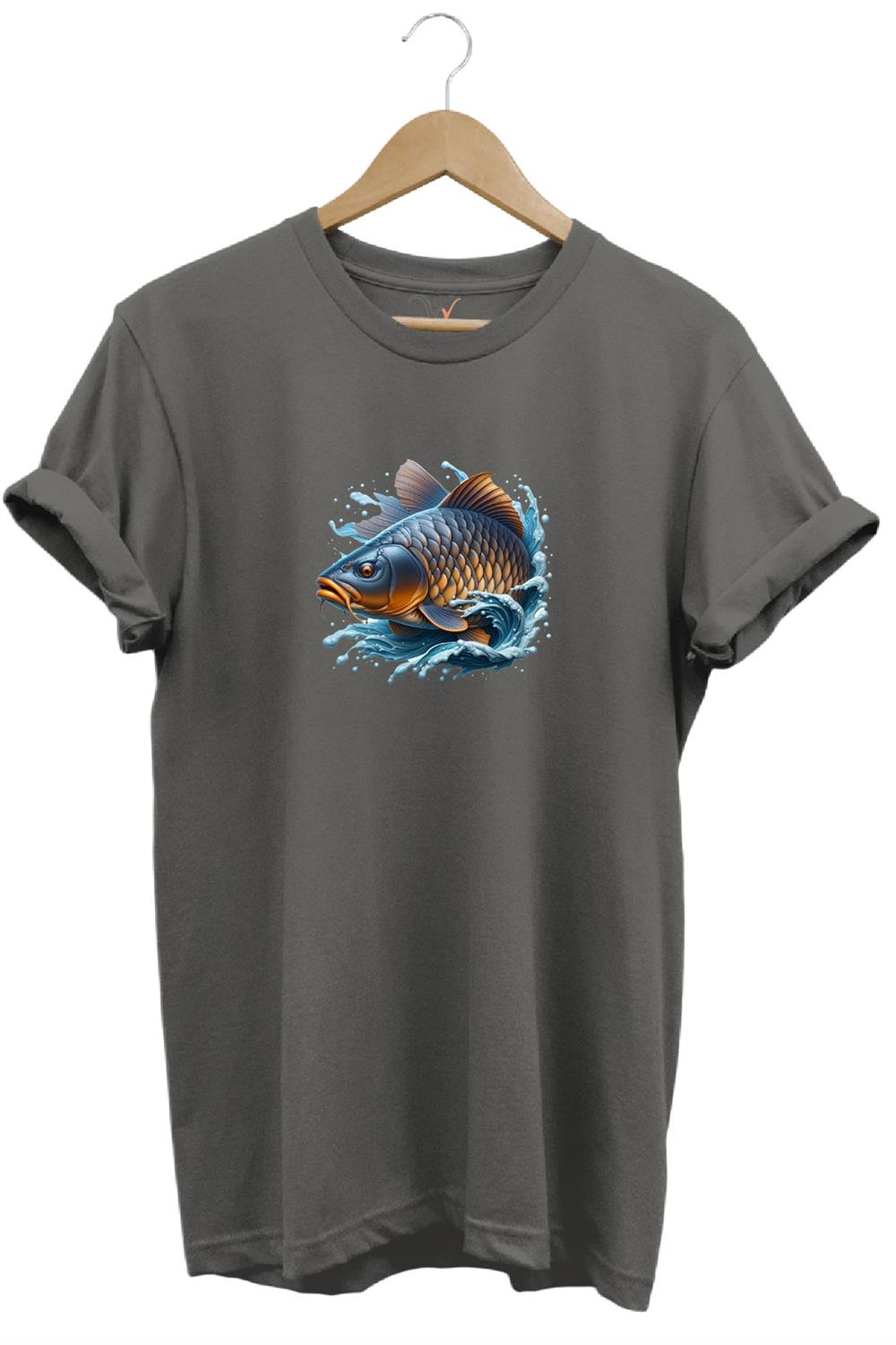 Balıkçı Fishing Sazan Avı Balıkçılığı Baskılı %100 Pamuk Regular Fit Bisiklet Yaka T-Shirt - Antrasit