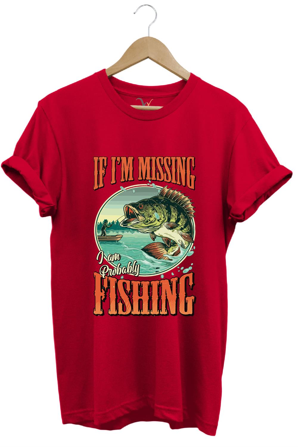 Balıkçı Fishing Vintage Poster Baskılı Regular Fit %100 Pamuk T-Shirt - Kırmızı