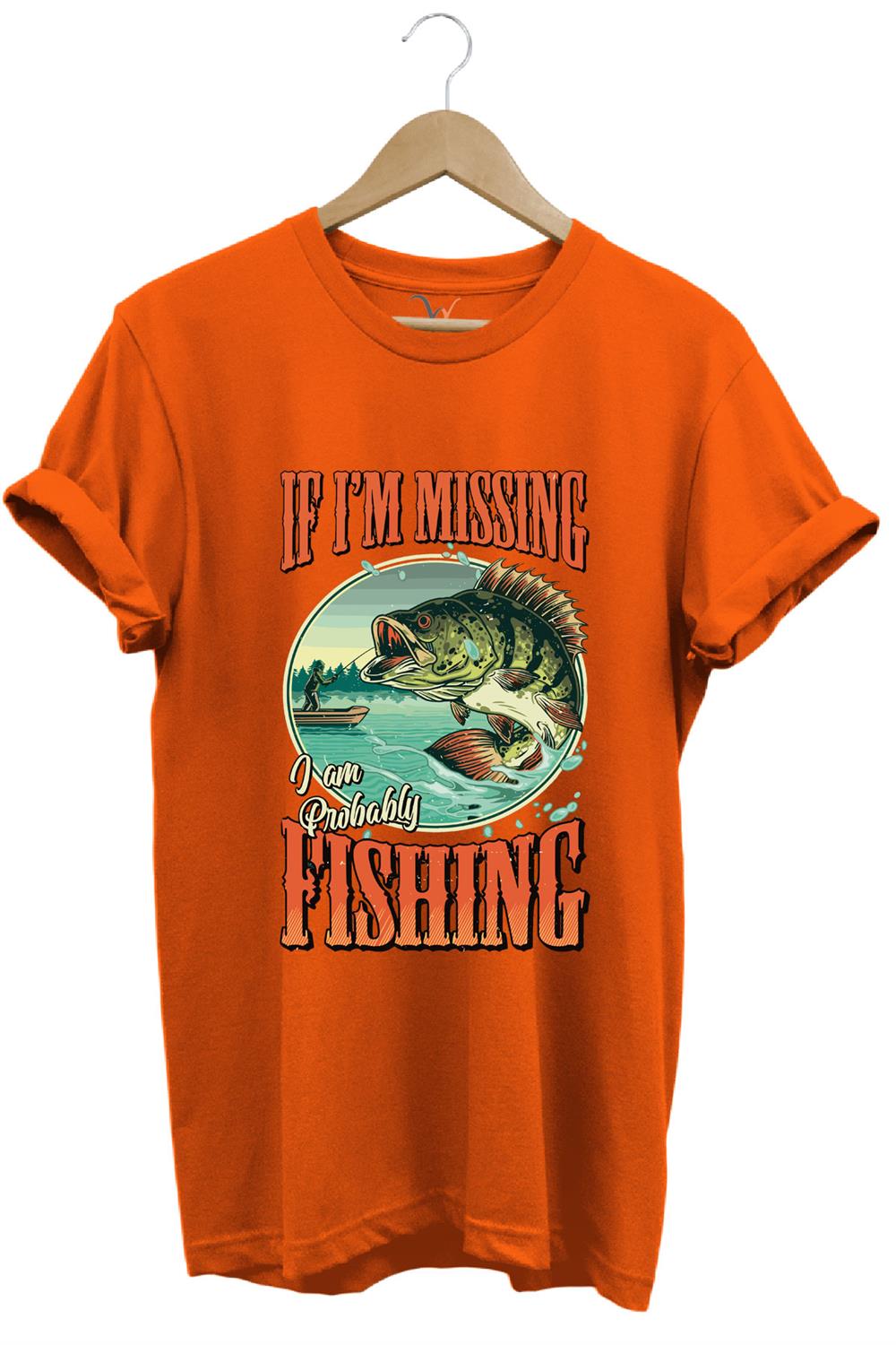 Balıkçı Fishing Vintage Poster Baskılı Regular Fit %100 Pamuk T-Shirt - Turuncu