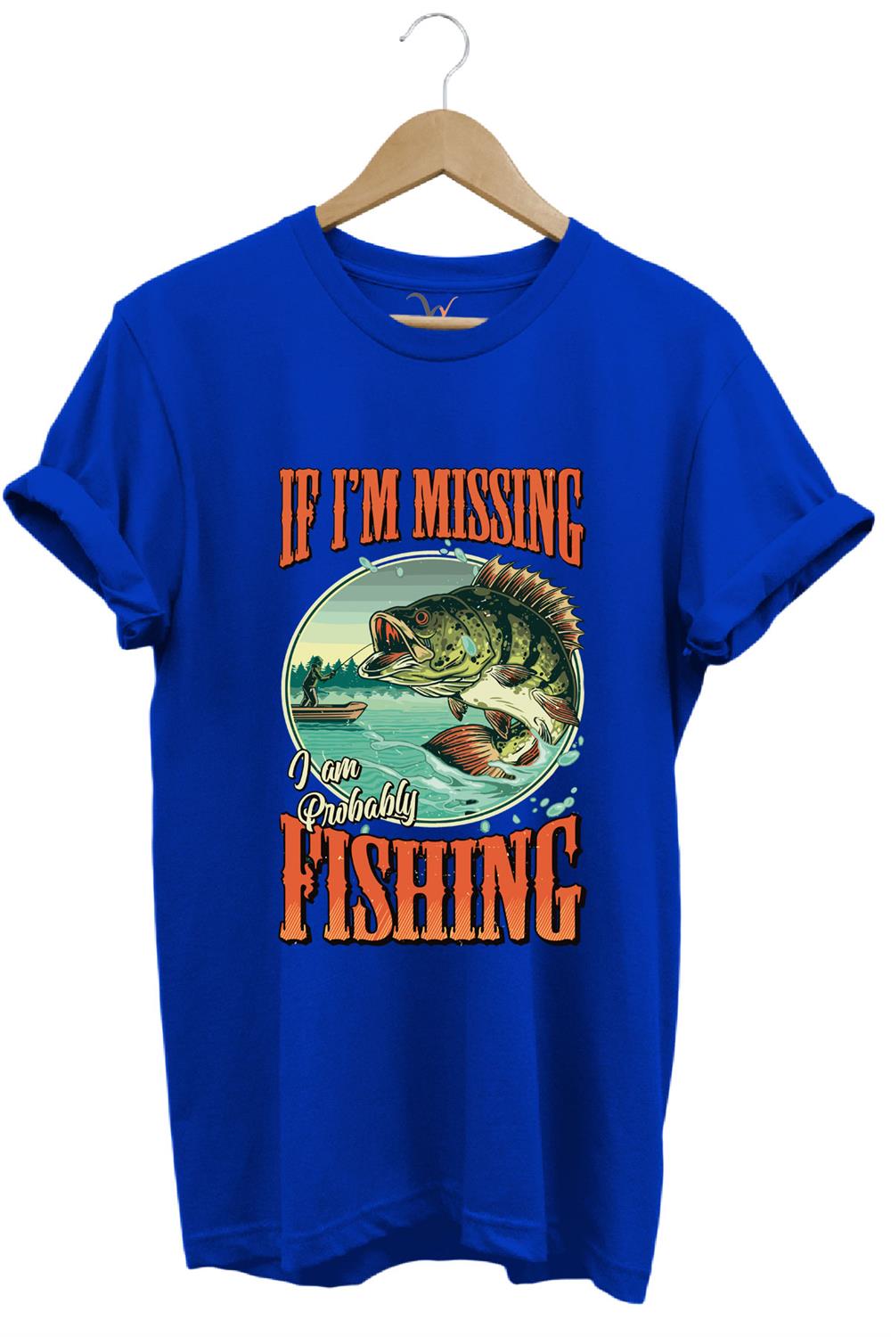 Balıkçı Fishing Vintage Poster Baskılı Regular Fit %100 Pamuk T-Shirt - Mavi