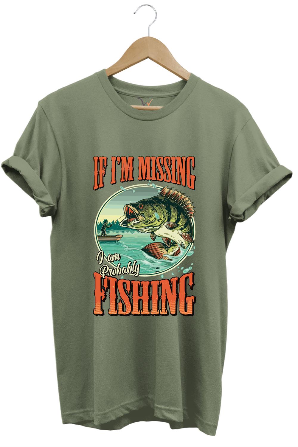Balıkçı Fishing Vintage Poster Baskılı Regular Fit %100 Pamuk T-Shirt - Haki
