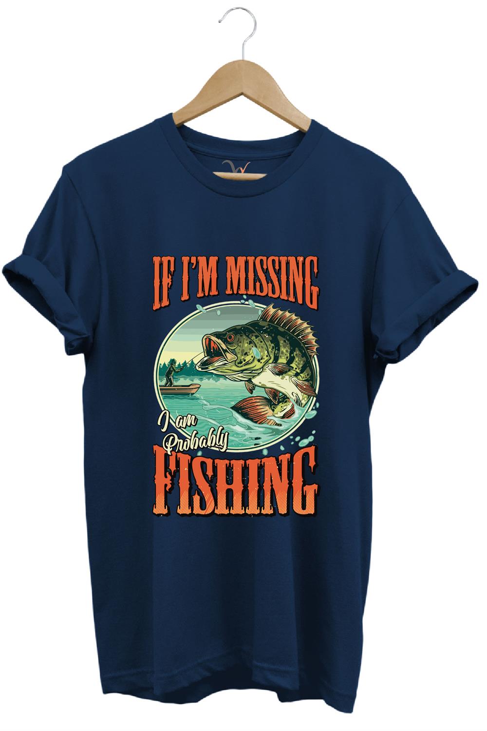 Balıkçı Fishing Vintage Poster Baskılı Regular Fit %100 Pamuk T-Shirt - Lacivert