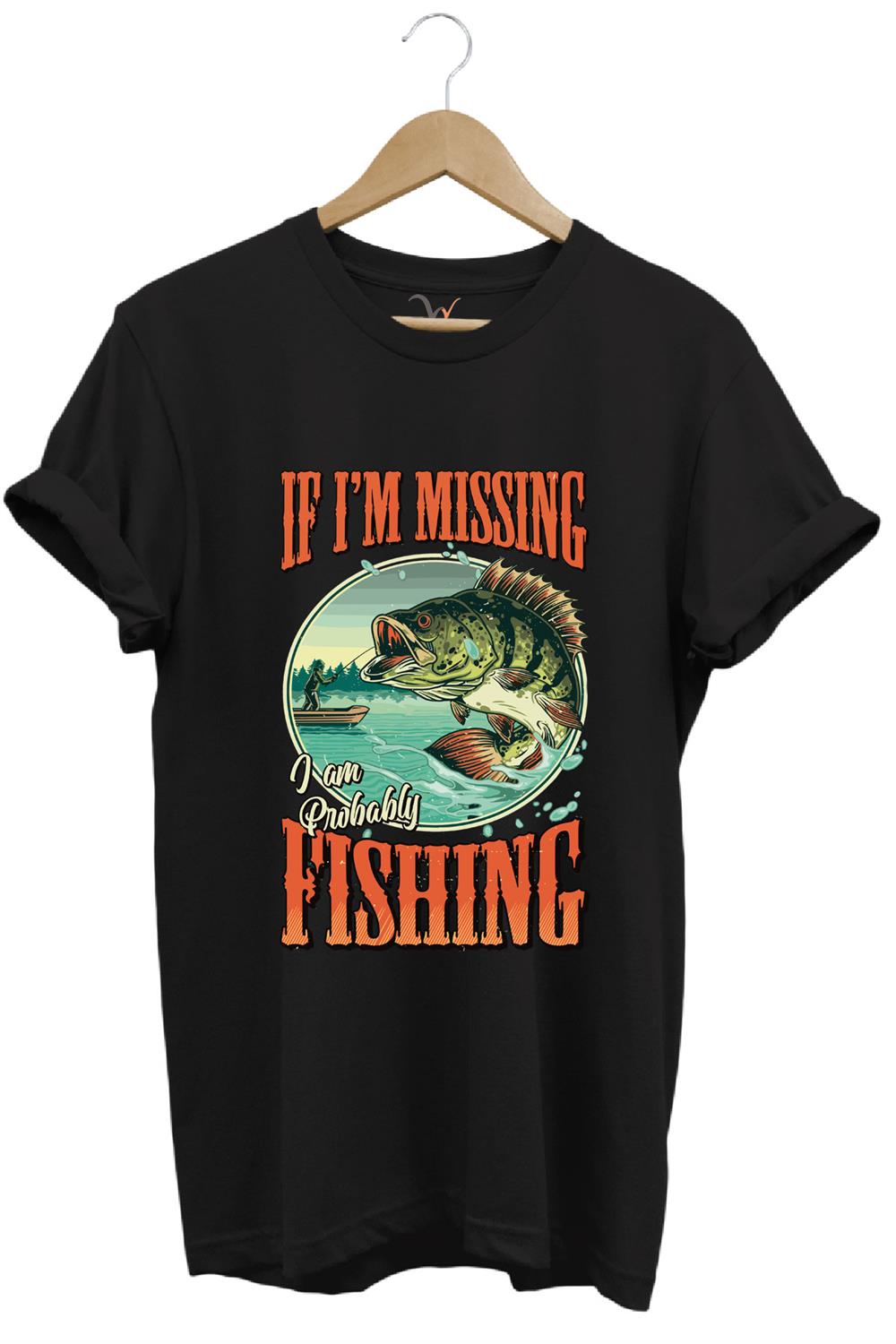Balıkçı Fishing Vintage Poster Baskılı Regular Fit %100 Pamuk T-Shirt - Siyah