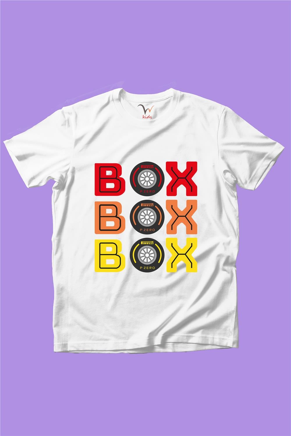 Box Box Box Yazılı Araba Tekerleği Detaylı F1 Yarış Kız Çocuk Erkek Çocuk T-Shirt - Beyaz