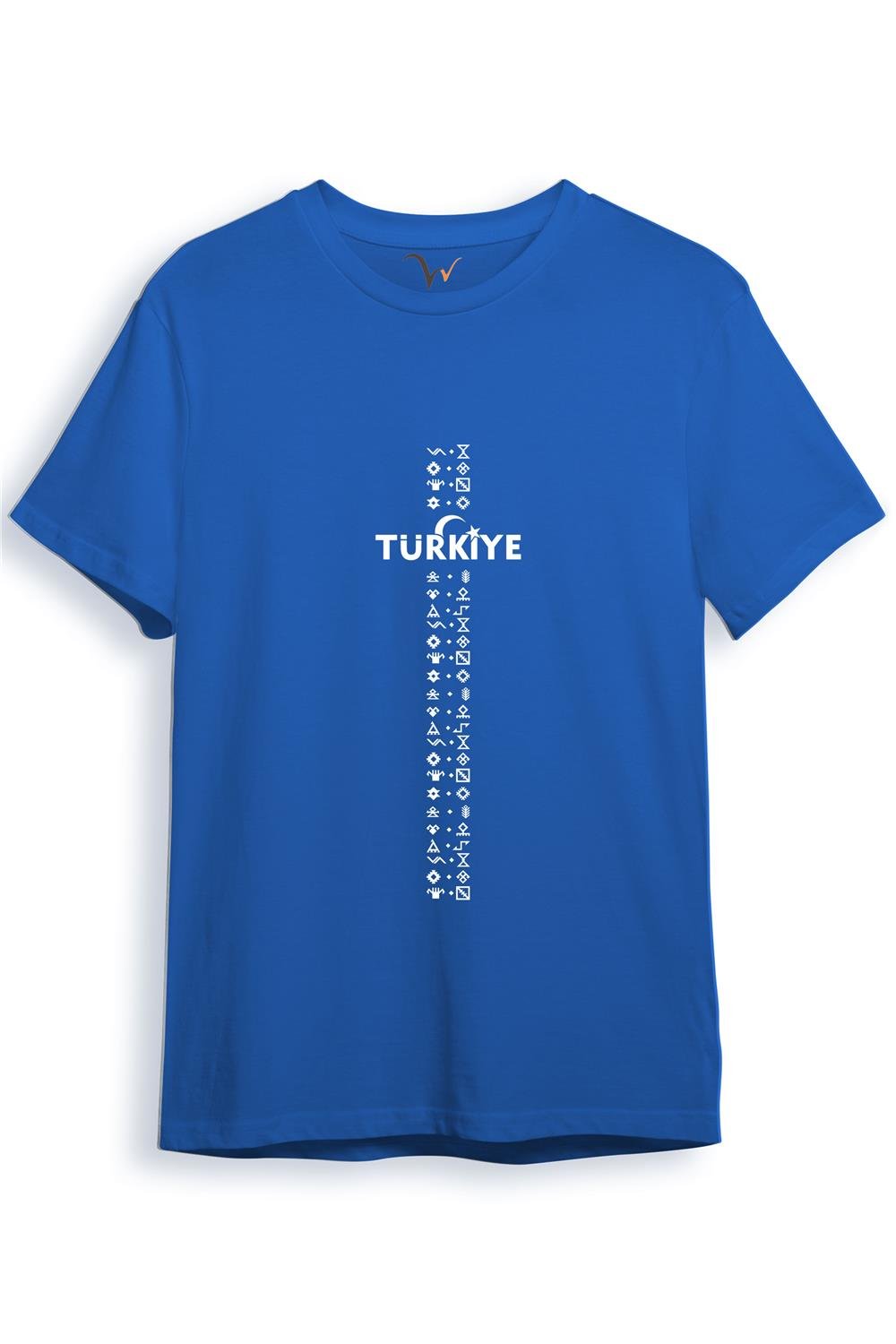 Bozkurt Göktürk Alfabesi Türkiye Sembolleri Yazısı Ve Ay Yıldız Ve Hilal Baskılı Regular Fit T-Shirt - Mavi