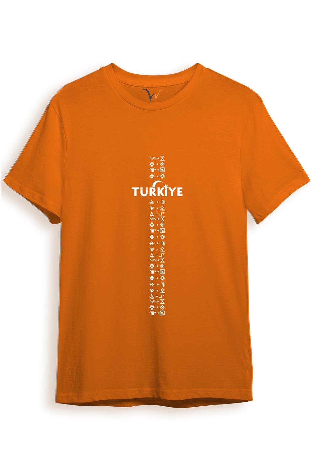 Bozkurt Göktürk Alfabesi Türkiye Sembolleri Yazısı Ve Ay Yıldız Ve Hilal Baskılı Regular Fit T-Shirt - Turuncu