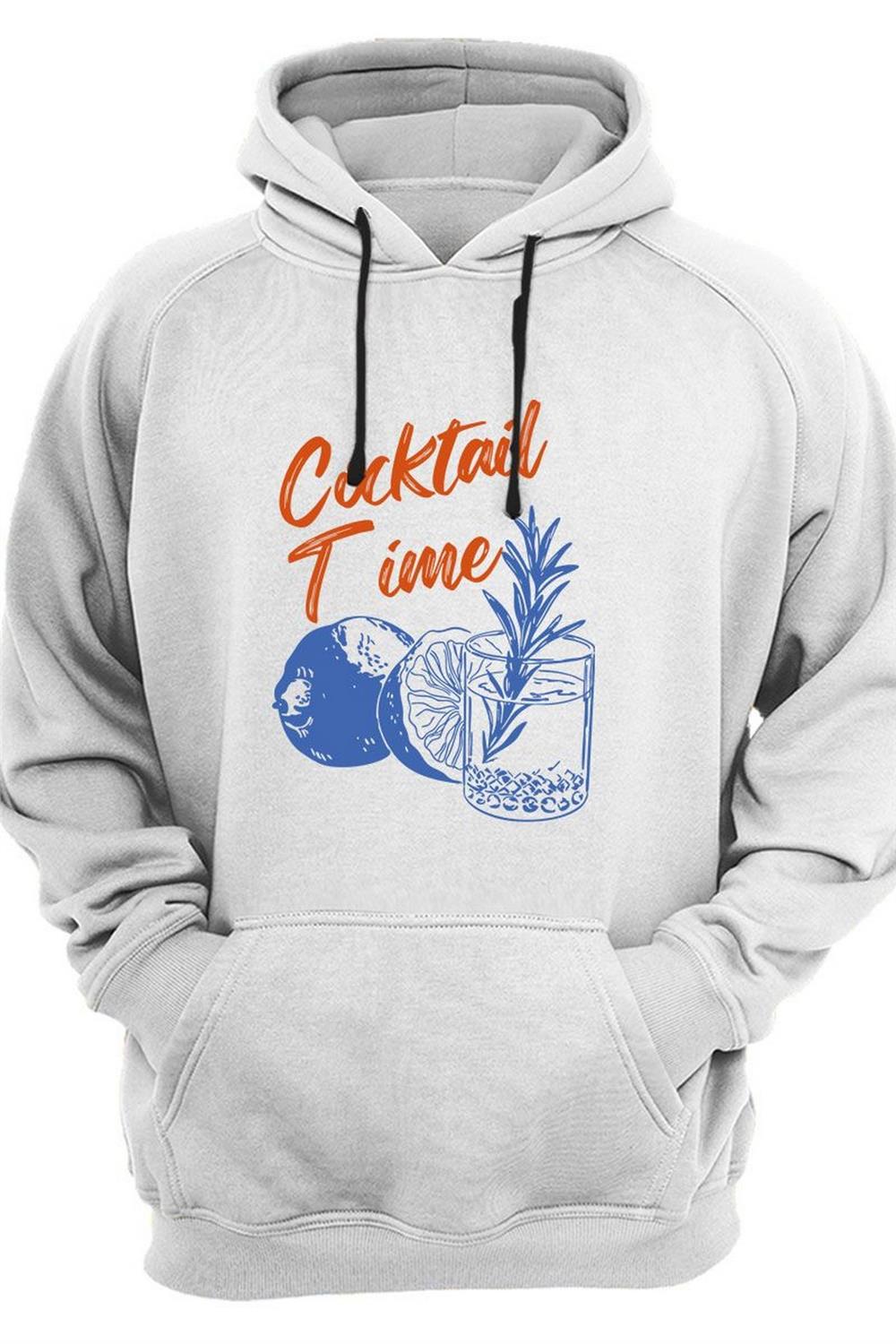 Cocktail Time Tasarım Baskılı Y2K Old Money 3 Iplik Kalın Şardonlu Kanguru Cepli Sweatshirt - Beyaz
