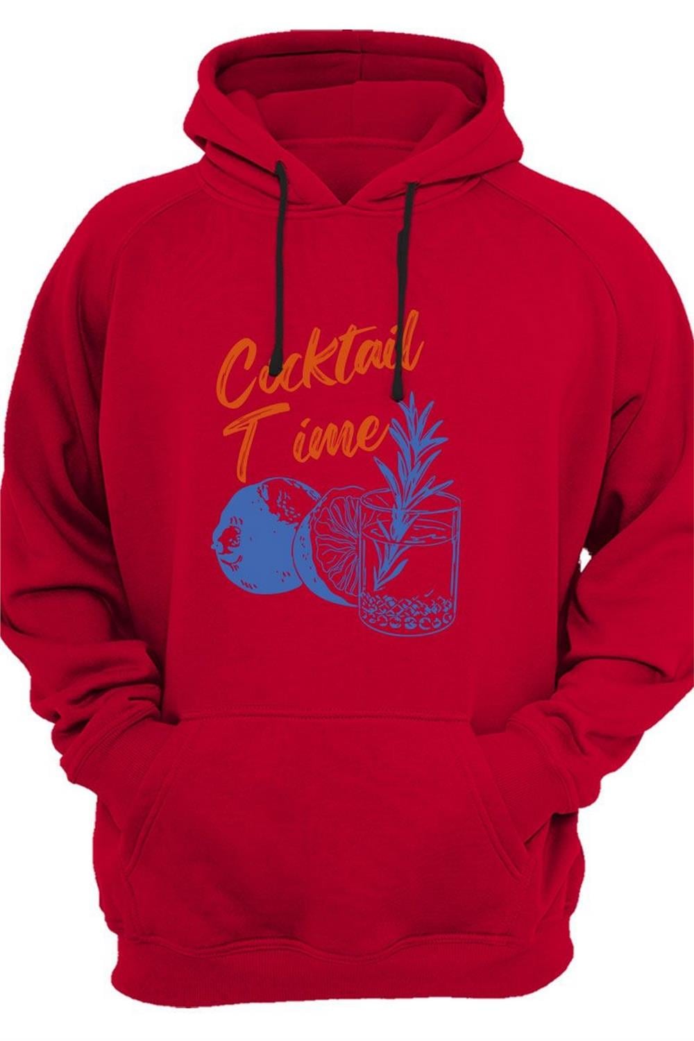 Cocktail Time Tasarım Baskılı Y2K Old Money 3 Iplik Kalın Şardonlu Kanguru Cepli Sweatshirt - Kırmızı