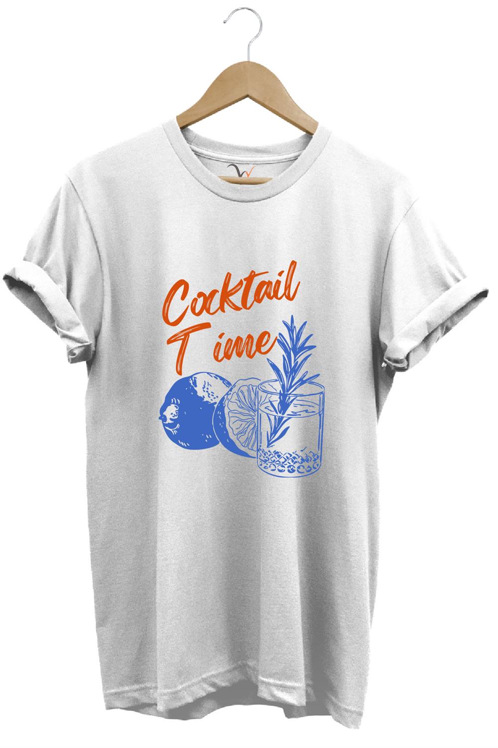 Cocktail Time Tasarım Baskılı Y2K Old Money %100 Pamuk Regular Fit Bisiklet Yaka Premium T-Shirt - Beyaz