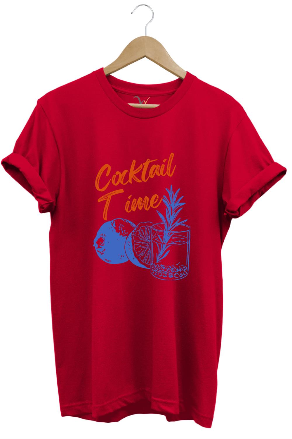 Cocktail Time Tasarım Baskılı Y2K Old Money %100 Pamuk Regular Fit Bisiklet Yaka Premium T-Shirt - Kırmızı