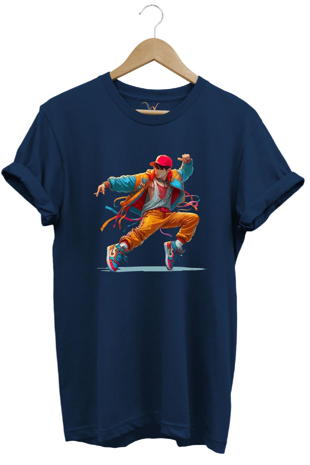 Dancing Boy Dans Eden Çocuk Tasarım Baskılı %100 Pamuk Regular Fit T-Shirt - Lacivert