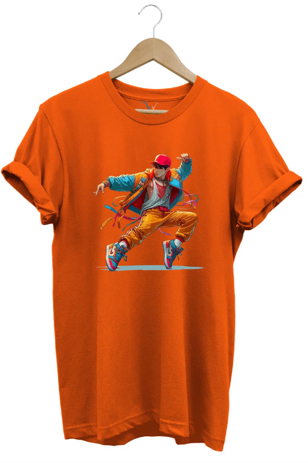 Dancing Boy Dans Eden Çocuk Tasarım Baskılı %100 Pamuk Regular Fit T-Shirt - Turuncu