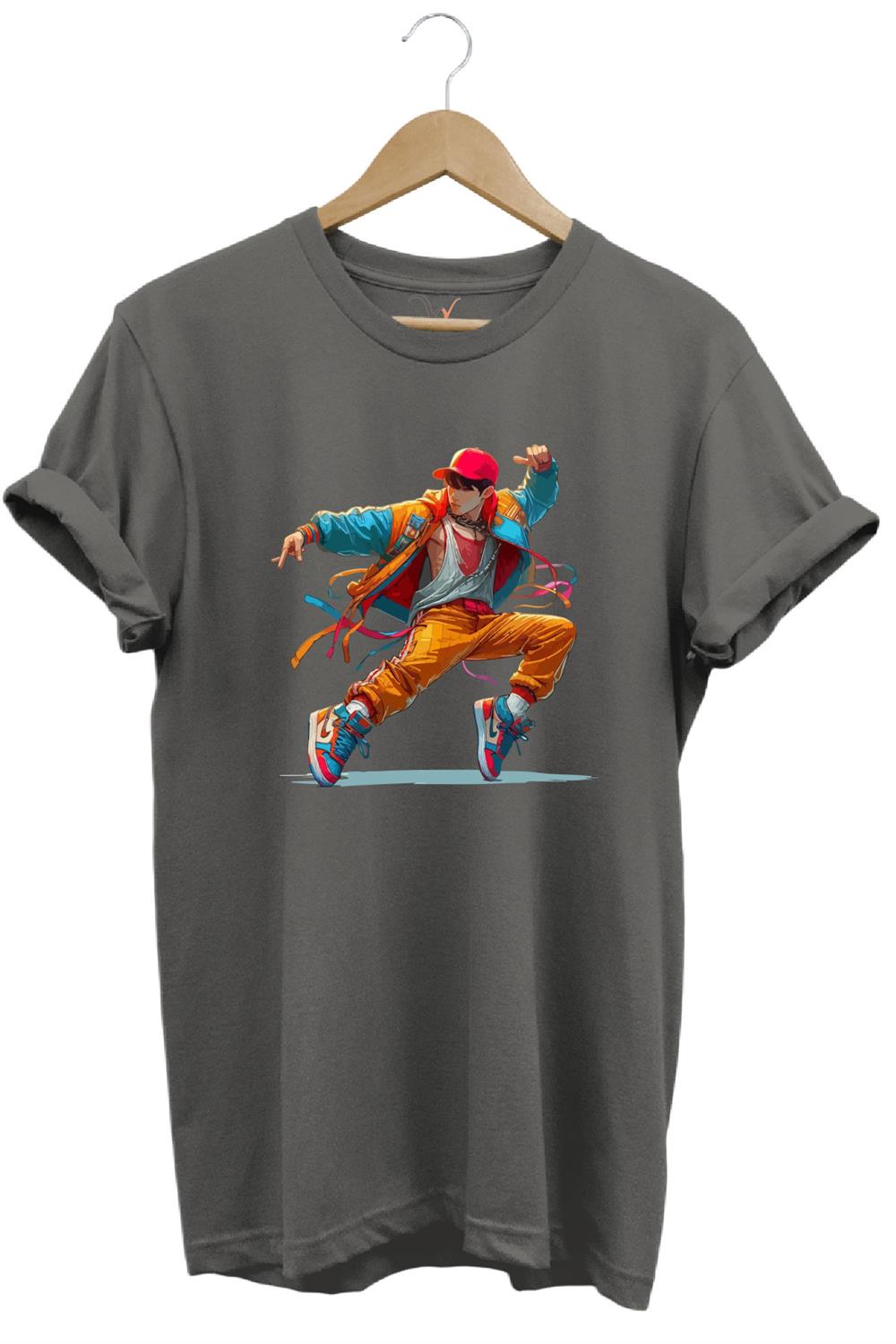 Dancing Boy Dans Eden Çocuk Tasarım Baskılı %100 Pamuk Regular Fit T-Shirt - Antrasit