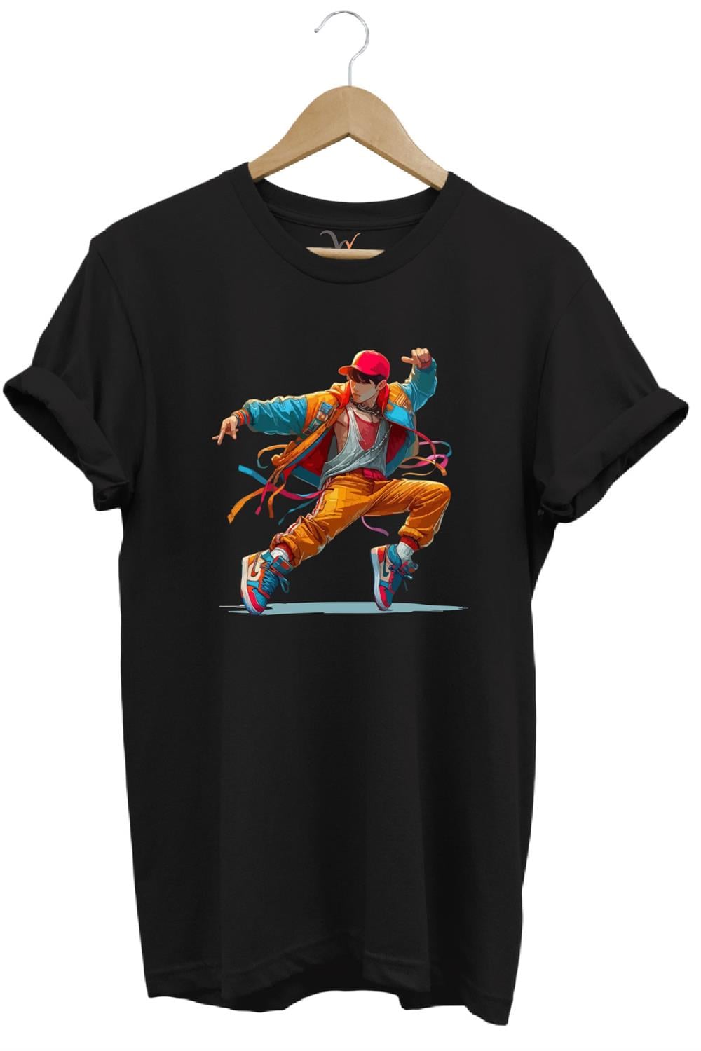 Dancing Boy Dans Eden Çocuk Tasarım Baskılı %100 Pamuk Regular Fit T-Shirt - Siyah
