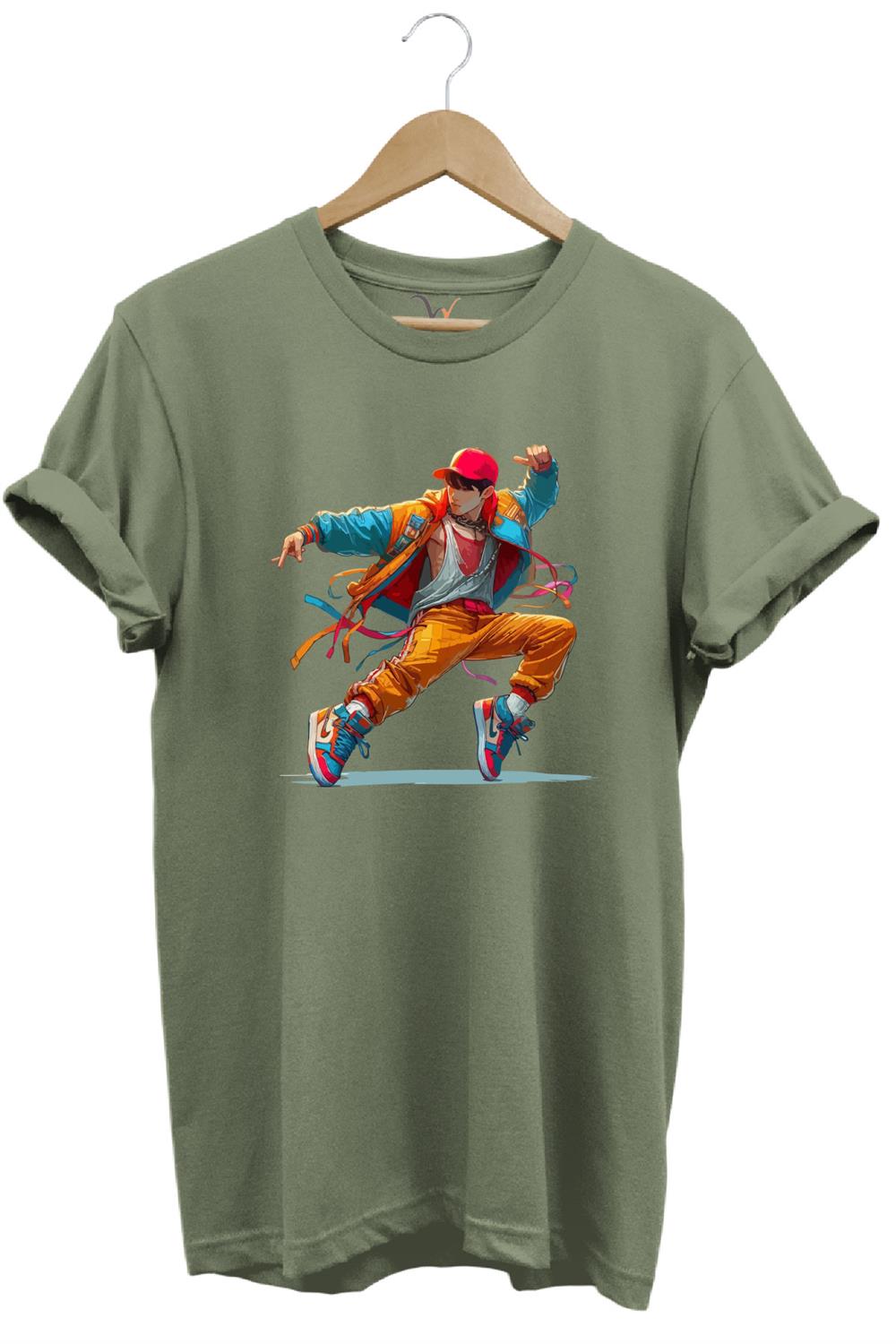 Dancing Boy Dans Eden Çocuk Tasarım Baskılı %100 Pamuk Regular Fit T-Shirt - Haki