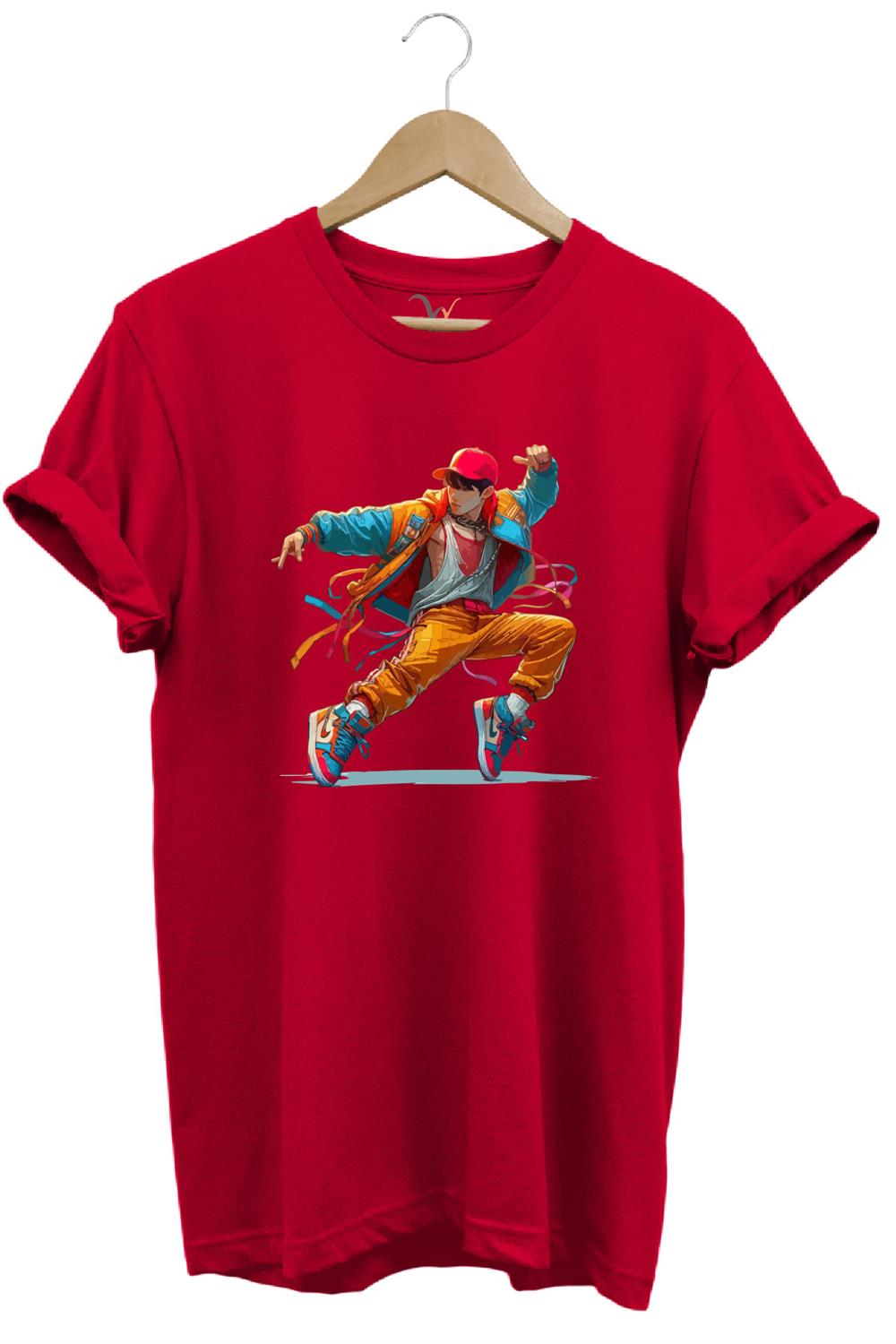 Dancing Boy Dans Eden Çocuk Tasarım Baskılı %100 Pamuk Regular Fit T-Shirt - Kırmızı