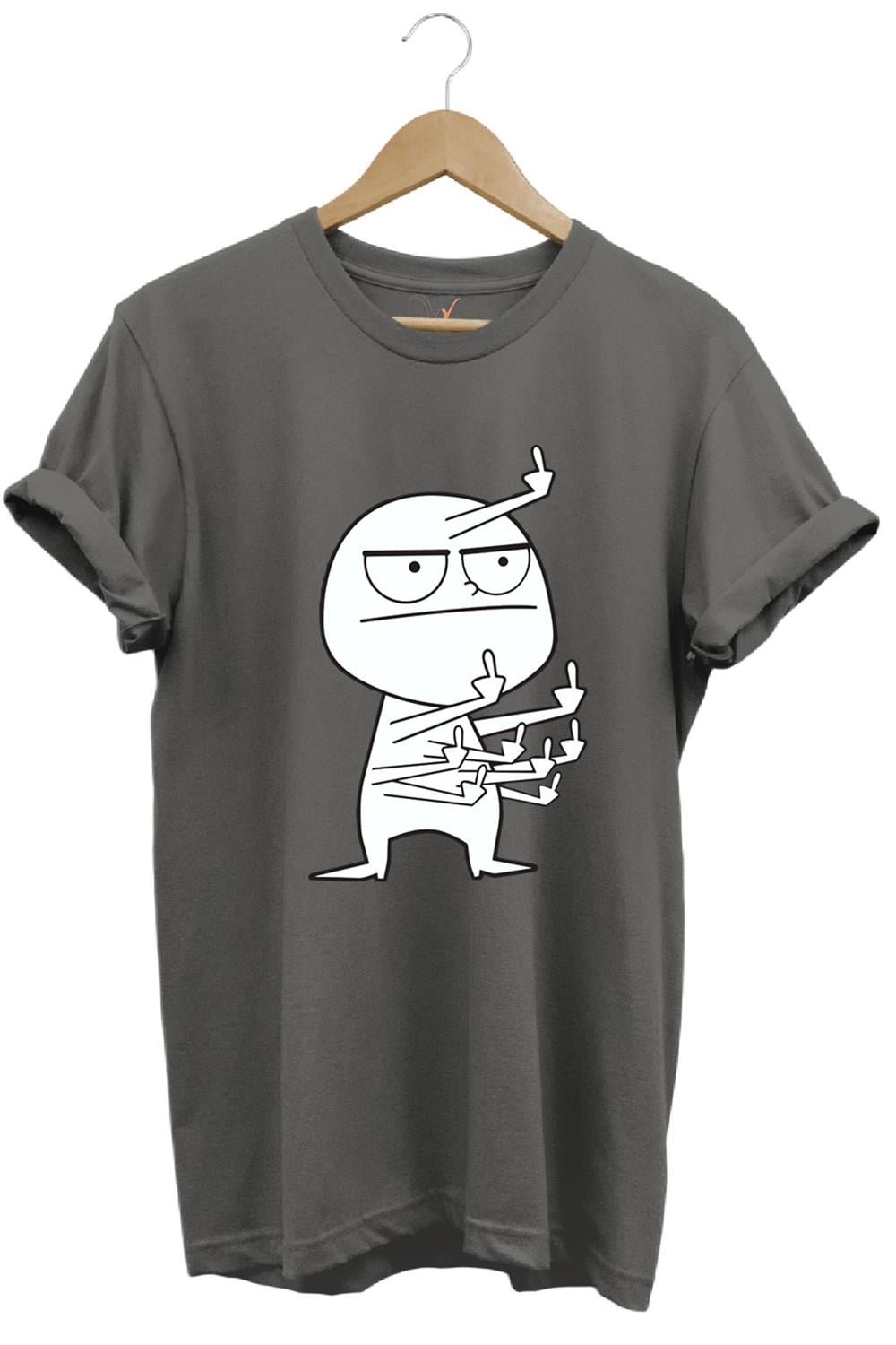 Eğlenceli Komik Orta Parmak Tasarım Baskılı %100 Pamuk Regular Fit T-Shirt - Antrasit