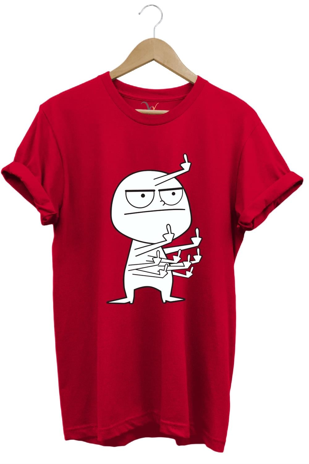 Eğlenceli Komik Orta Parmak Tasarım Baskılı %100 Pamuk Regular Fit T-Shirt - Kırmızı