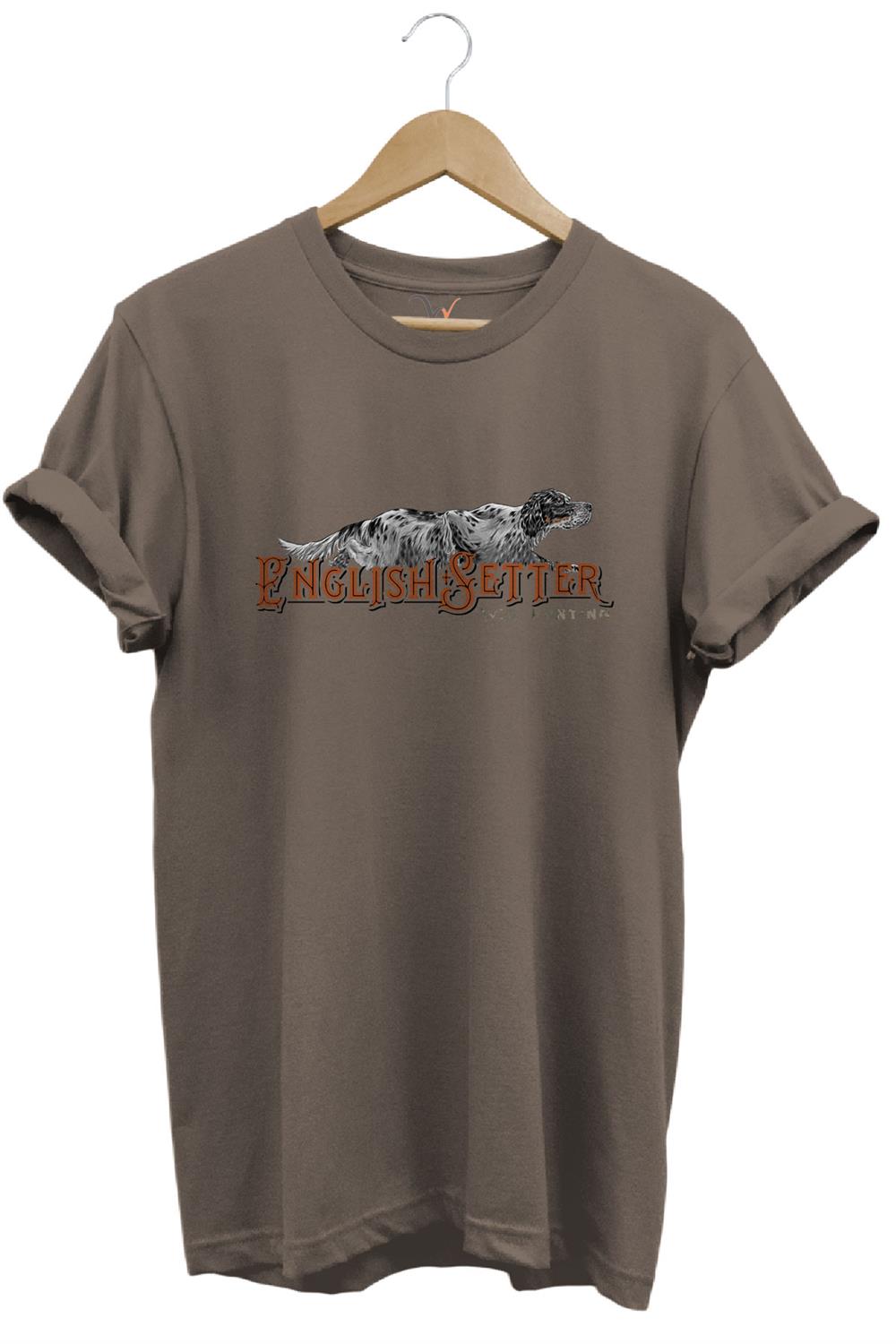 English Setter Av Köpeği Tasarımlı %100 Pamuk Unisex Regular Fit T-Shirt - Kahve