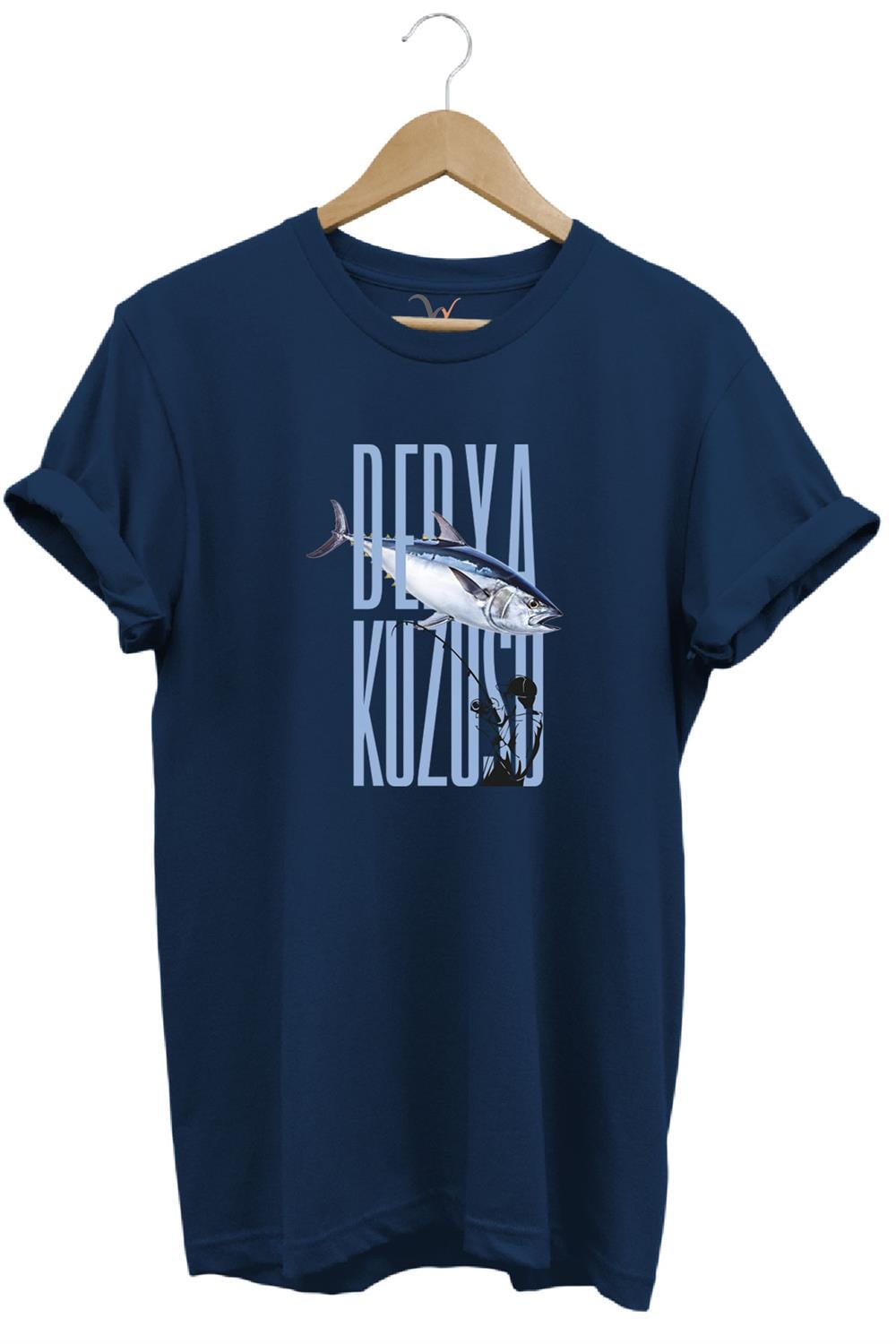 Fishing Balık Avcılığı Palamut Balığı Derya Kuzusu Tasarım Baskılı Regular Fit Bisiklet Yaka T-Shirt - Lacivert