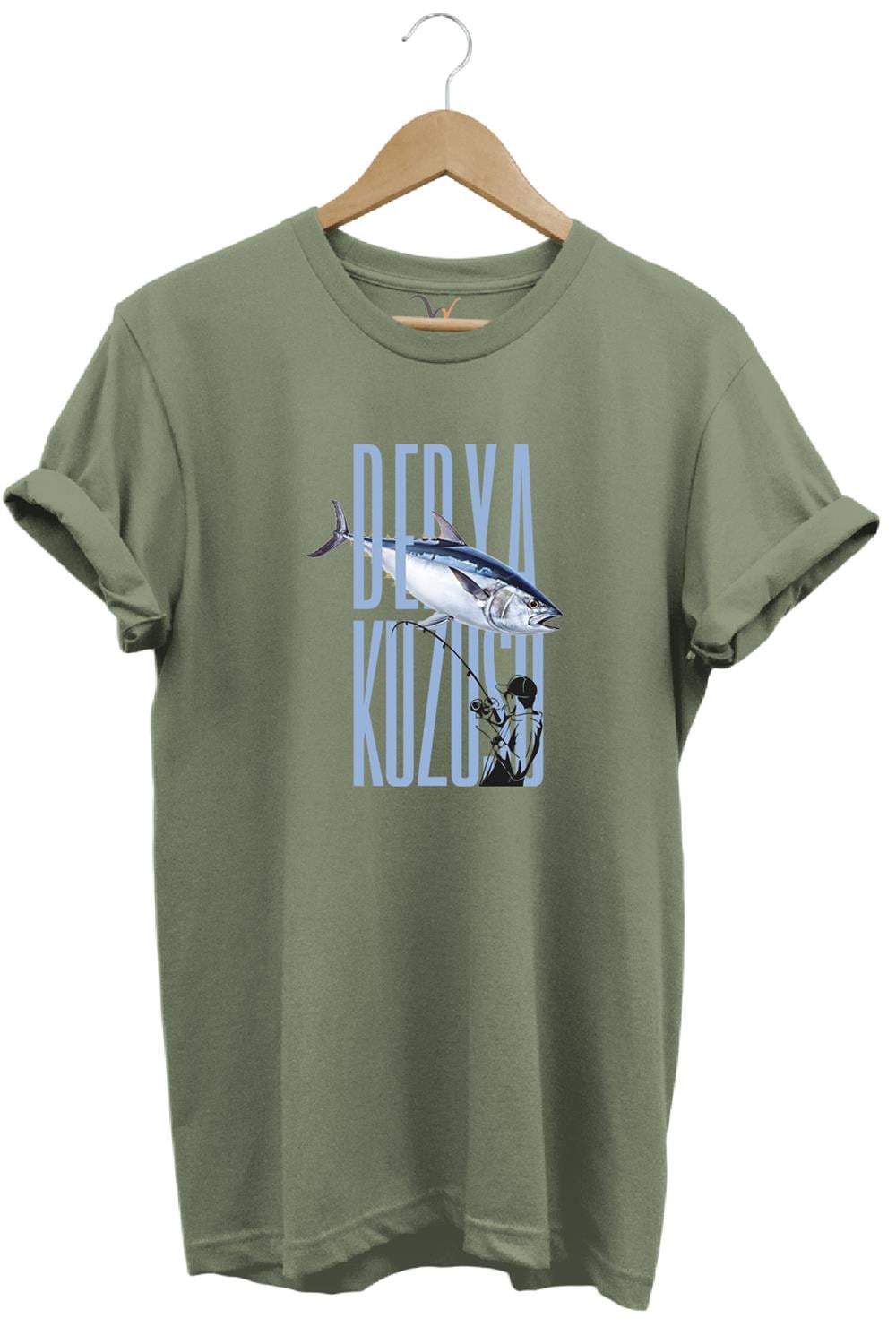 Fishing Balık Avcılığı Palamut Balığı Derya Kuzusu Tasarım Baskılı Regular Fit Bisiklet Yaka T-Shirt - Haki