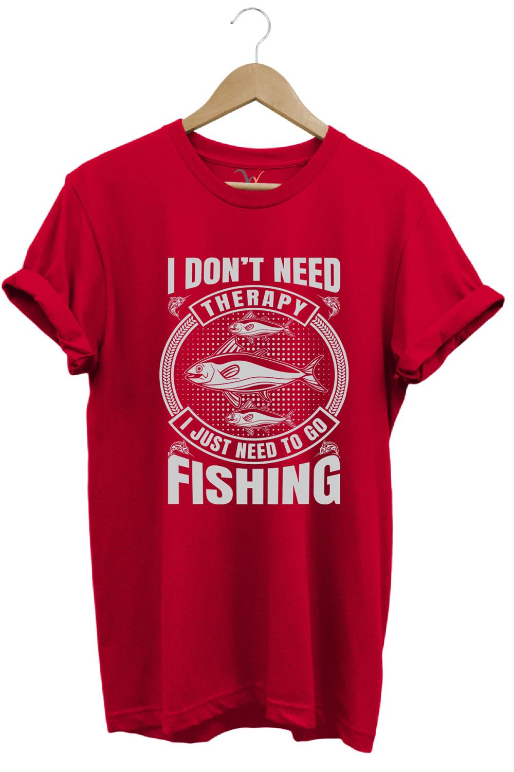 Fishing Balıkçı Balık Baskılı %100 Pamuk Regular Fit T-Shirt - Kırmızı