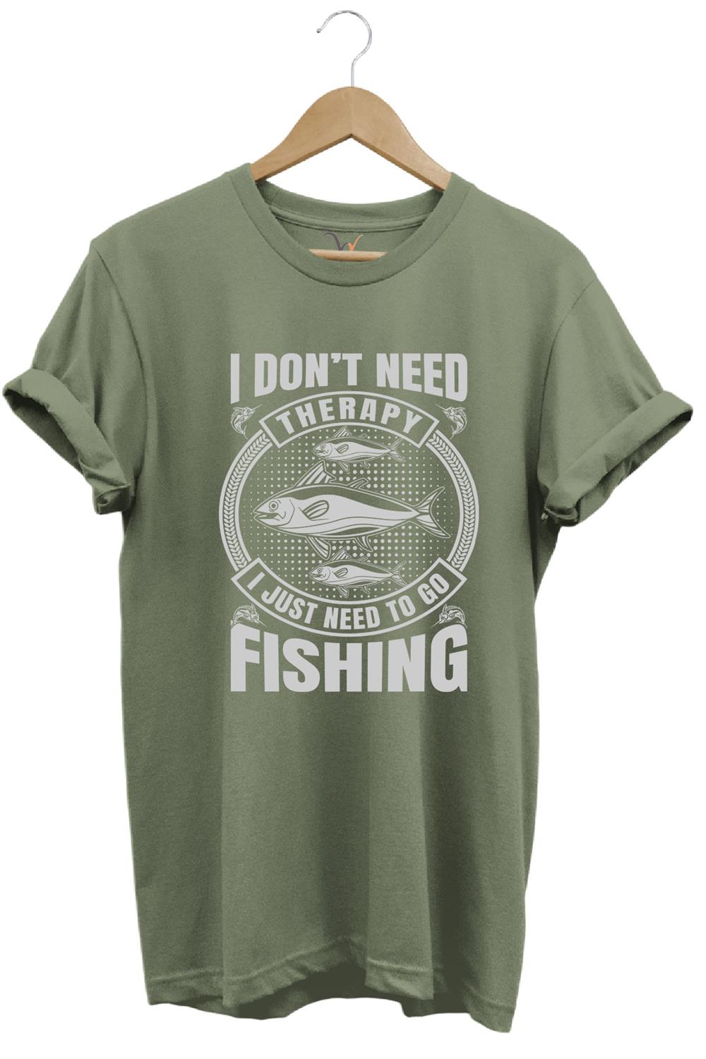 Fishing Balıkçı Balık Baskılı %100 Pamuk Regular Fit T-Shirt - Haki