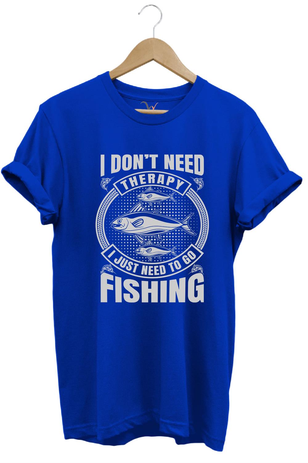 Fishing Balıkçı Balık Baskılı %100 Pamuk Regular Fit T-Shirt - Mavi